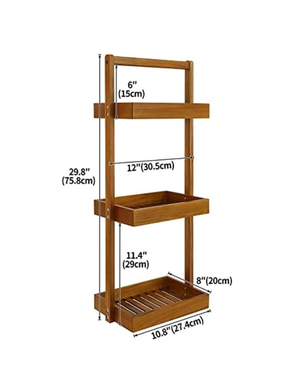 Teak Wood Corner Shower Caddy 3 Tier Standing Bathroom Shelf Organizer Rack